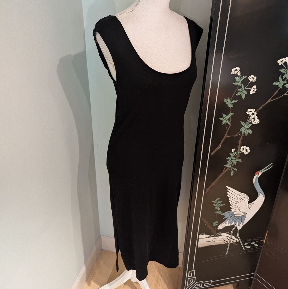 Ralph Lauren Black Label Deep Scoop Neck Knit Dress Medium Cotton CapSleeve 167